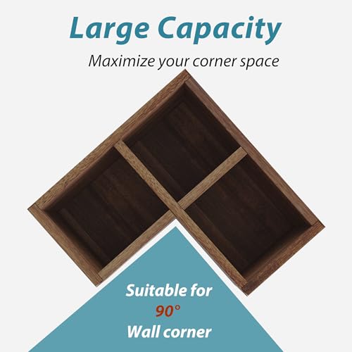 Suli Extra Large Acacia Corner Kitchen Utensil Holder with 3 Compartments - Rustic Farmhouse Countertop Organizer