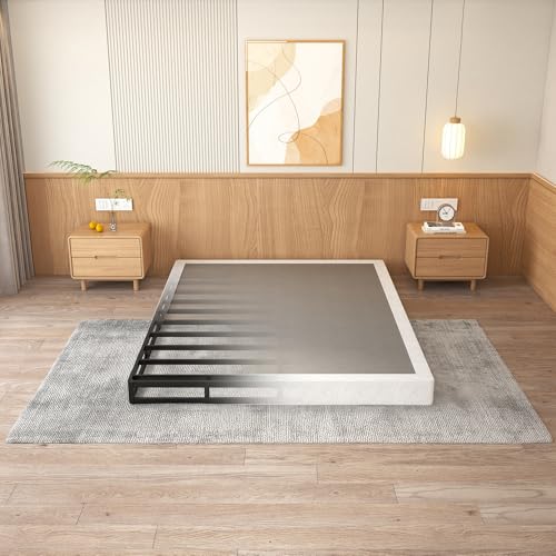 LUMUNANCE 4-Inch Queen Low Profile Metal Box Spring Bed Base with Fabric Cover