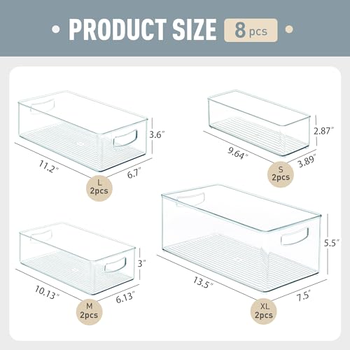 8 Pack Clear Freezer Organizer Bins with Handles - Stackable Food Storage Containers