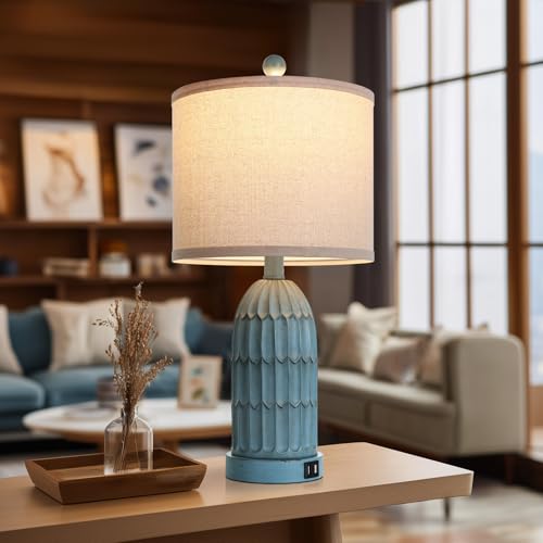 Cinkeda Coastal Table Bedside Lamps Set of 2, Farmhouse 3-Way