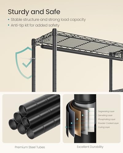 SONGMICS Closet Organizer Clothes Rack with Shelves - Ink Black, 45"L x 76.4"H, No Fabric Cover