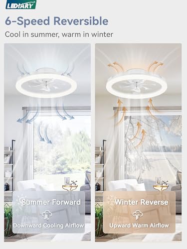 20-Inch Ceiling Fan with Lights and Remote Control - White, 7-Blade, Dimmable LED, Bedroom Fan