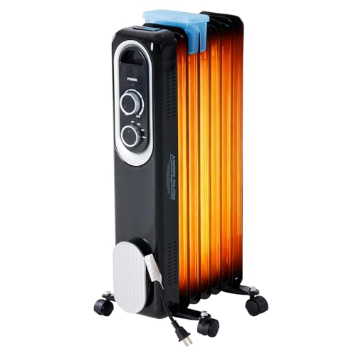 Black Oil Filled Radiator Heater 1500W with Adjustable Thermostat, Noiseless - 22.8 x 11.8 x 4.8 in