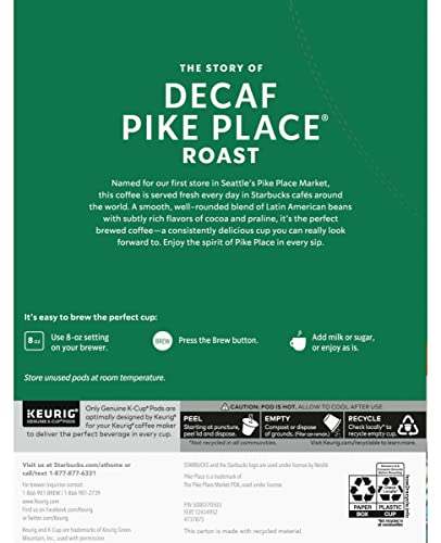 Starbucks Decaf Pike Place Roast K-Cups - 24 Count Pack of 3 (72 Count Total)