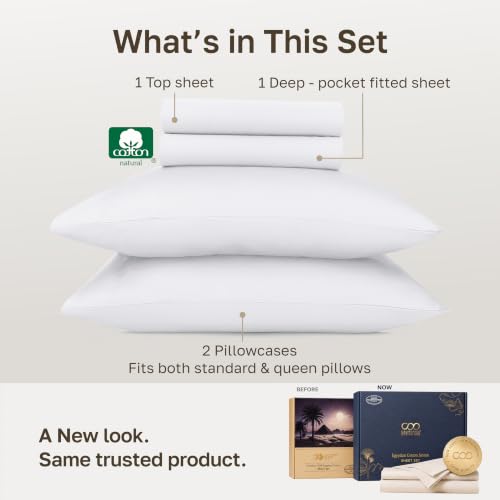 Egyptian Cotton Full Size Bed Sheets - Bright White, Silky Soft, Deep Pockets