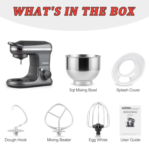 CUSIMAX Grey Stand Mixer 650W with Digital Control & 5Qt Bowl