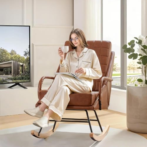 VECELO Nursery Rocking Chair, Oversized Leather Glider Rocker with
