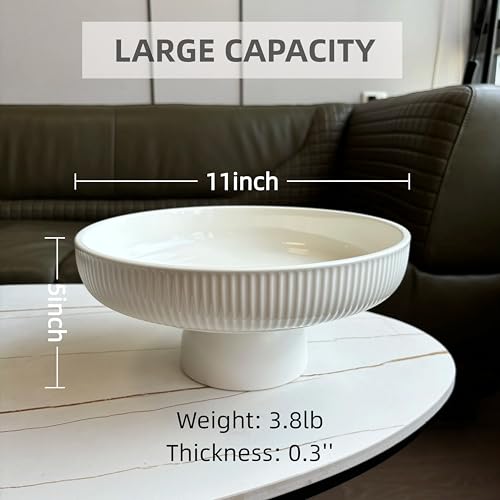 White 11-Inch Ceramic Fruit Bowl for Kitchen Counter - Stylish and Multi-Use