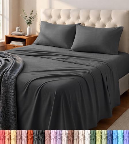 Dark Grey Jersey Knit Sheets Set - King Size Cotton T-Shirt Feel Bedding