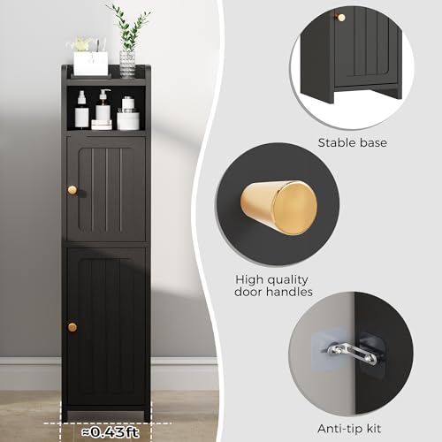 Small Bathroom Storage Cabinet - Black, Narrow 7.9 x 7.9 x 31.5 Inches
