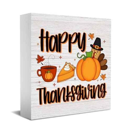 Thanksgiving Decorations Home Farmhouse Decor, Fall Autumn Harvest Pumpkin Retro Wooden Box Sign Kitchen Living Room Office Decor Desk Table Shelf Accessories, Thank You Gifts
