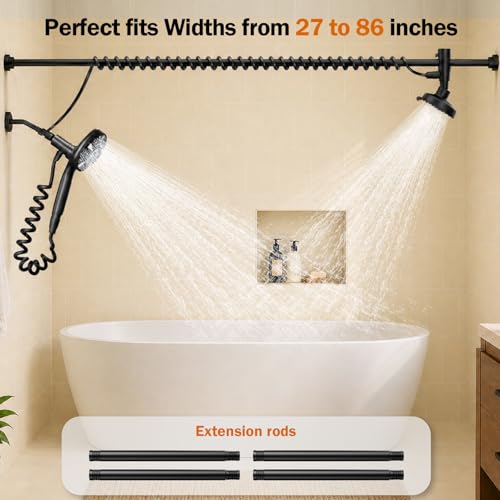 Black Dual Shower Head with Magnetic Handheld & 10 Modes - Double Shower System
