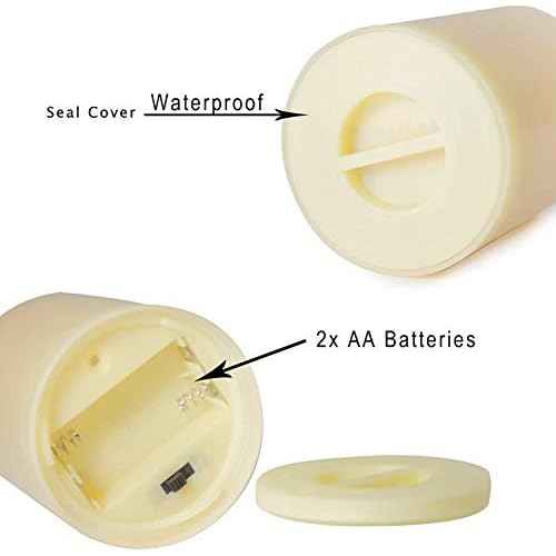 2 PCS 3" x4" Waterproof Outdoor Battery Operated Flameless LED Pillar Candles with Timer Flickering Plastic Resin Electric Decorative Light for Lantern Patio Garden Home Decor Party Wedding Decoration