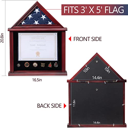 Small Military Shadow Box with Flag Display Case - Mahogany Finish, 3x5 Flag Holder & Certificate Space - Variation of THIS listing