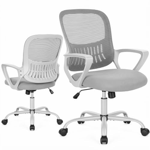 Ergonomic Mesh Office Chair Grey 18.5" Fixed Arm - Sweetcrispy