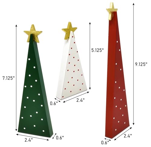 Set of 3 Wooden Christmas Tree Decorations for Holiday Table Centerpiece