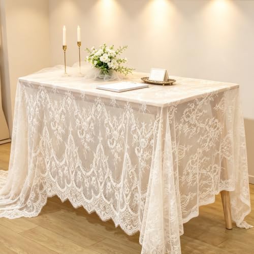 005-white 5 Pack White Lace Tablecloths 60x120 Inch Wedding & Event Decor