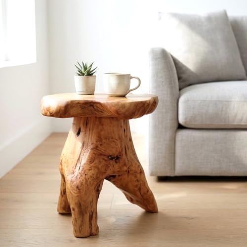Natural Cedar Stump Side Table - Live Edge Mushroom Stool, 14 Inch