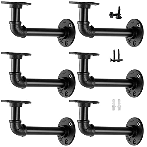 Industrial Pipe Shelf Brackets 6 Pack for 7-14 Inch Boards Heavy Duty Wall Shelves - Black Variation of 6 Pcs (for board depth 7-14 inches)
