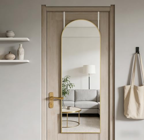 Gold 14x48 Inch Full Length Arched Wall & Door Mirror - Over Door & Wall Mountable