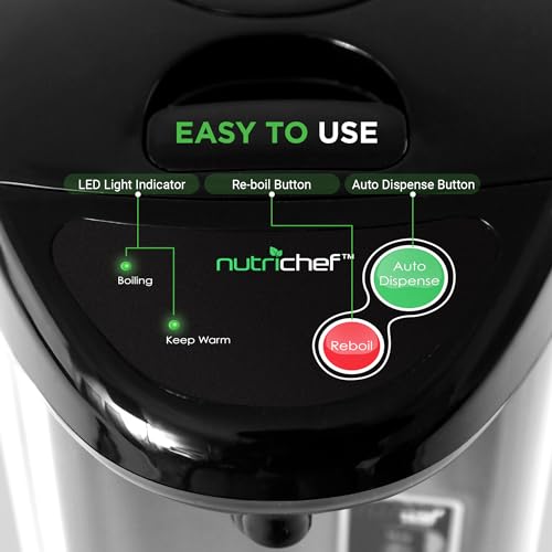 NutriChef 3.4 Quarts Insulated Stainless Steel Hot Water Urn with Auto & Manual Dispense