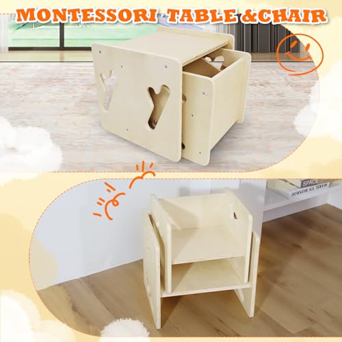 Toddler Montessori Weaning Table and Chair Set with 1 Chair & 1 Table - Solid Wood Kids Furniture