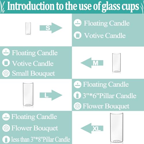 PNJHDZ 16-Piece Glass Cylinder Vase Set for Centerpieces with 24 Floating Candles - 4 Sizes