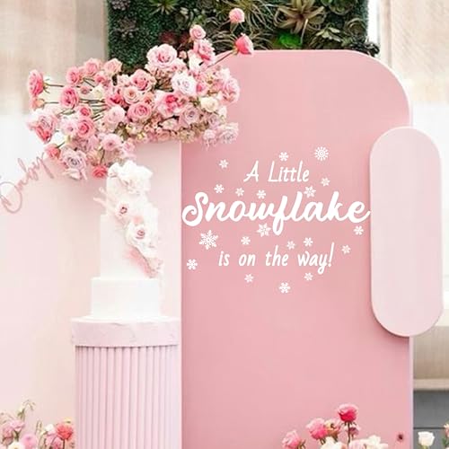 A Little Snowflake is On The Way Decal - Winter Wonderland Baby Shower White Frosty Backdrop,Gender Reveal Decorations,Christmas Sign Birthday Party Supplies