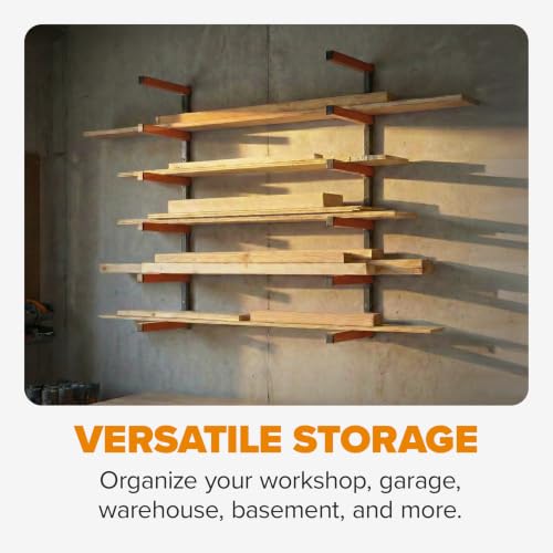 BORA 6-Level Wall Mount Lumber & Wood Storage Rack - Orange & Gray Organizer