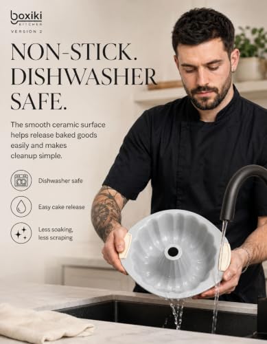 Cream Ceramic Fluted Cake Pan 12x10x3 Inches Nonstick Oven Safe Bakeware