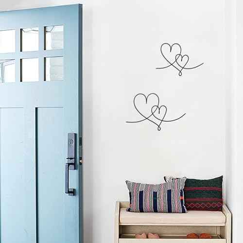 2 Pieces Metal Duo Hearts Wall Decor, Metal Wire Heart Signs Art, Love Heart Decoration For Home Bedroom Living Room Wall Shelf Hanging Decoration Valentine's Day Gifts (Black)