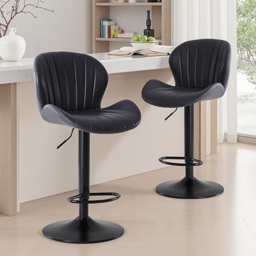 Sweetcrispy Adjustable Swivel Bar Stools Set of 2 - Black Fabric