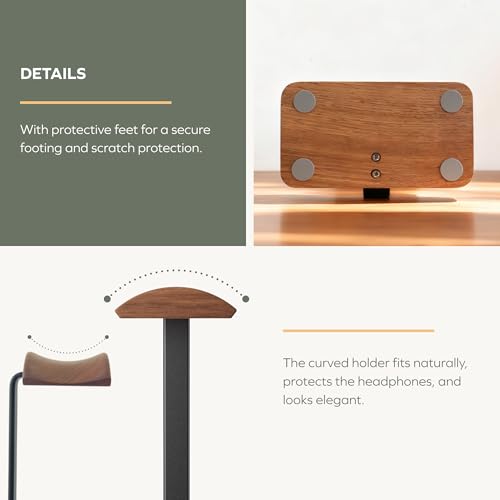 Walnut Wood Headphone Stand with Storage Base - Premium Solid Construction