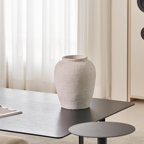 LB2 White Ceramic Large Vase 11.8" Tall Zen Style Terra Cotta Pitcher - Distressed Farmhouse Decor