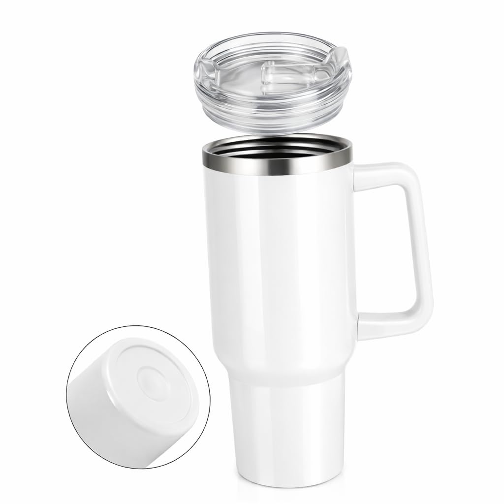 40 oz Stainless Steel Insulated Tumbler With Handle and Straw, Leakproof Lid, Double wall Vacuum Travel Mug, Keeps Drinks Hot and Cold 24h, Large Reusable Water Bottle, Car Cup Holder Friendly.