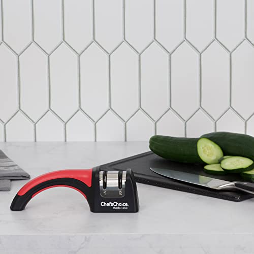 Chef'sChoice 2-Stage Manual Knife Sharpener for 15-Degree and Serrated Knives, Pronto Hone, Black