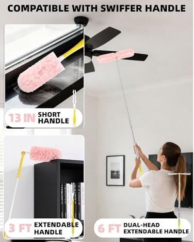 Nicemiya Extendable Duster Kit with 50 Pink Refills & 6ft Handle – Rotatable & Versatile Cleaning Tool