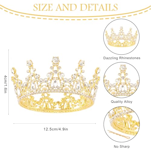 Gold Crown Cake Topper Mini Crown for Bouquets Rhinestones Tiara for Girls Birthday Tiara Cake Decoration for Wedding Birthday Party