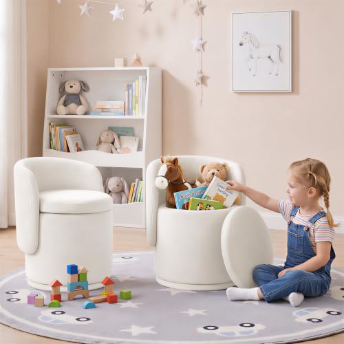 MALOL Beige 360° Swivel Velvet Vanity Chair with Hidden Storage - Set of 1