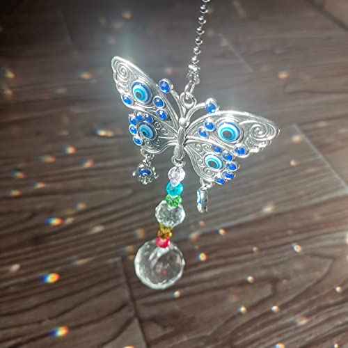 Window Hanging Suncatcher with Crystal,Blue Butterfly Garden Hanging Rainbow Maker Ornament (Butterfly)