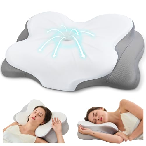 Cervical Neck Pillow with Dual Height Memory Foam - White, Ergonomic Support