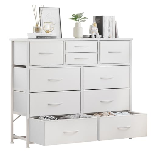 10 Drawer Dresser for Bedroom Storage - White, Multi-Size Fabric Drawers with Wooden Top - Variation of THIS listing