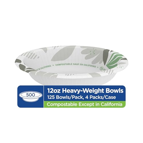 Heavy-Duty 12 oz Paper Bowls Bulk Pack - Compostable, Microwave Safe, 500 Count