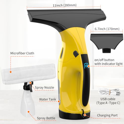 Cordless Electric Window Vacuum Cleaner with 2 Squeegees - Rechargeable Glass & Tile Washer