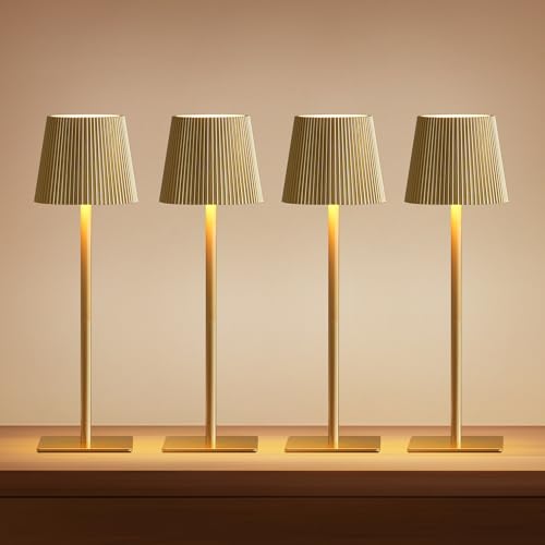 Cordless Table Lamp with 6000mAh Battery, Adjustable Heights & Dimmable Light - Gold