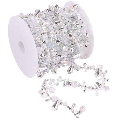 16.4ft Christmas Garland Crystal Acrylic Christmas Beaded Garlands Hanging Rustic Xmas Tree Decorations Twist Bead String Ornaments for Tree Wall Party(Silver)