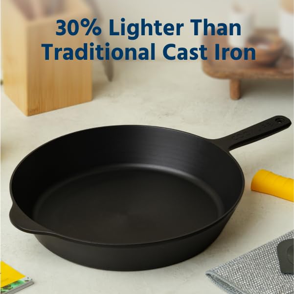 COOKLIFE 12 Inch Pre-Seasoned Lightweight Cast Iron Skillet - Smooth Finish, Oven & Grill Use