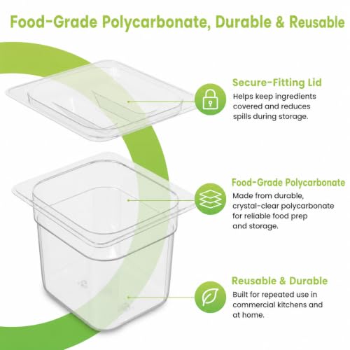 HNEDSEN 12-Pack NSF Polycarbonate Food Pans with Lids - 1/6 Size, 6" Deep, Clear
