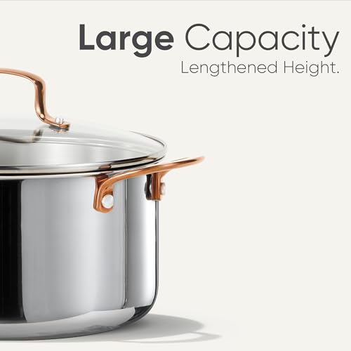 8 Qt Tri-Ply Stainless Steel Stockpot with Glass Lid - Even Heating, Oven & Induction Safe - Sliver