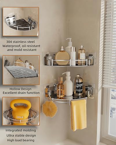 2 Pack Corner Shower Caddies - Stainless Steel 304 Wall-Mounted Bathroom Shelves